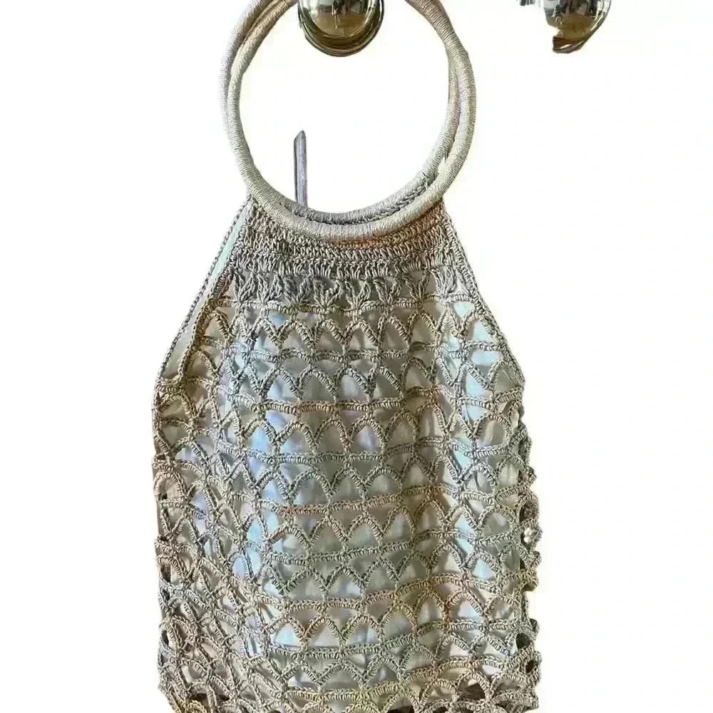 Vintage Macramé Handbag Purse Tote Crochet Handmade Boho Fish Net Bag. - Picture 3 of 10
